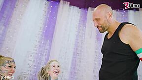 Tattooed teen takes threesome facial after gaping anal orgy ride