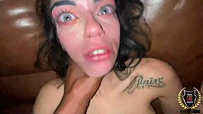 naughty petite brunette deepthroats monster cock before riding hard