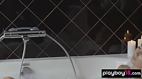 Latvian teen Simone slips off robe for steamy bath time