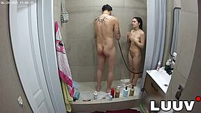 luuv xaner flashes shaved tits showering with grossy voyeur style