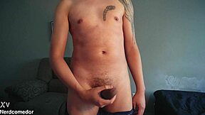 nerd guy drops underwear strokes huge cock moaning to explosive solo cumshot