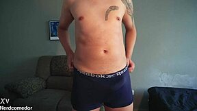 nerd guy drops underwear strokes huge cock moaning to explosive solo cumshot