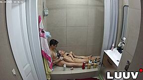 luuv xaner flashes shaved tits showering with grossy voyeur style