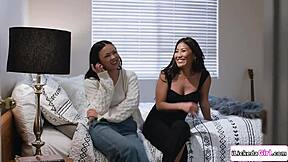 Petite Asian neighbor licks brunette pussy then tribs hard 😍💦👅