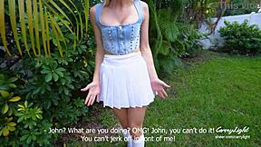 stepmom catches me jerking off outside helps cum in panties