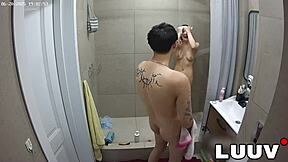 luuv xaner flashes shaved tits showering with grossy voyeur style