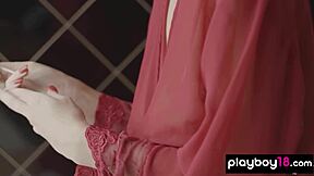 Latvian teen Simone slips off robe for steamy bath time