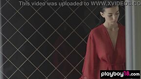 Latvian teen Simone slips off robe for steamy bath time