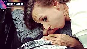 naughty adeline gives sloppy car blowjob swallows big cum load