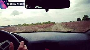 naughty adeline gives sloppy car blowjob swallows big cum load