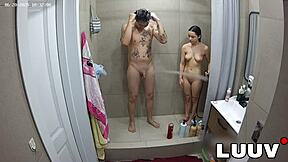 luuv xaner flashes shaved tits showering with grossy voyeur style