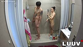 luuv xaner flashes shaved tits showering with grossy voyeur style