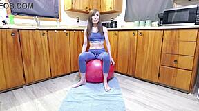 Horny Girl Humps Ball to Dripping Squirting Orgasm