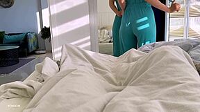 Step mom catches step son stroking and helps him bust quick