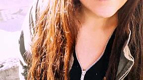 young woman flashes wet pussy public gives panties pov blowjob