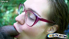 Teen Anca deepthroats monster black cock outdoors