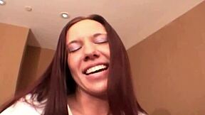 Misty Haze slurps cock and gulps cum in pantyhose photoshoot