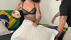 Petite Latina squirts hard deepthroating riding missionary backstage rough fuck