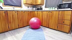 Horny Girl Humps Ball to Dripping Squirting Orgasm