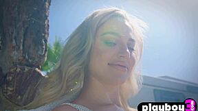 blake blossom's huge natural tits bounce in sexy playboy pose outdoors