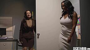 Horny babe takes big cock in rough threesome pounding