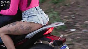 Kali godess with small waist rides brazilian biker outdoors till deepthroat cumswap flx069