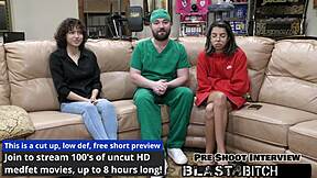 Doctor pounds Brooklyn Rossi's shaved pussy four times before creampie