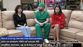 Doctor pounds Brooklyn Rossi's shaved pussy four times before creampie