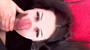 Cute Brunette Face Looks Adorable Beside Massive Monster Cock