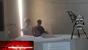 motel hidro's curly haired goddess dominates nerd in threesome toe sucking nipple play