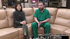 Doctor pounds Brooklyn Rossi's shaved pussy four times before creampie