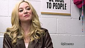 she pays for tiny bikini with juicy pussy at work