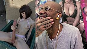 Trans petite teen cums hands-free from long cock anal in dumpster