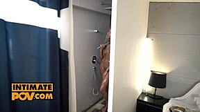 POV ebony babe Romy Indy bends over ready to ride your cock in shower 🚿🍫💦