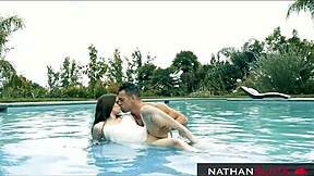 Brunette Begs Fit Pool Boy's Thick Dick