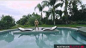 Brunette Begs Fit Pool Boy's Thick Dick