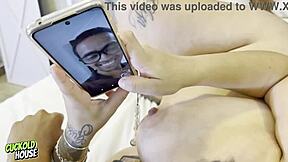 Husband watches chubby brazilian wife ride stranger's cock wildly
