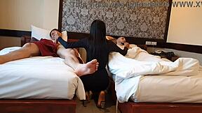 Blindfolded Asian Ladyboy Custom Pussy Threesome Slam