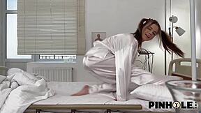 russian teen patient bent over hospital bed takes doctor's anal toys all holes tight ass hardcore