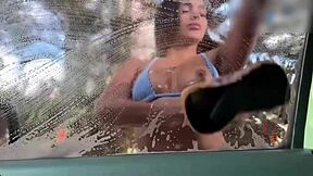 beautiful car wash girl bends over for client's doggystyle pounding in her tight pussy