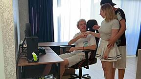 a horny stepdad and busty whore pop their stepson's cherry together