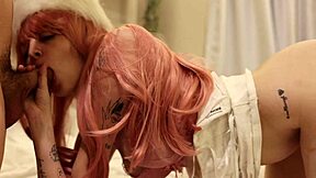 pink haired straight-jacket babe teases her curvy body in homemade pov