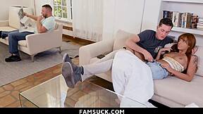 Sneaky Stepsis Drops Panties Under Desk for Taboo Suck - Famsuck