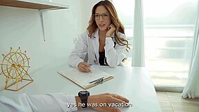 doctor ashley sanz rides harold's cock begging for hot cum facial blast