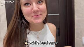 while friend sleeps i fuck his slut wife bathroom