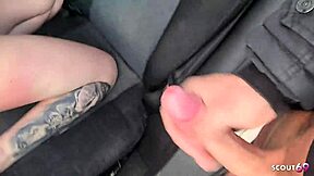german green-eyed teen slut picked up flashes jeans for car deepthroat swallow