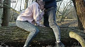 Redhead Slut Sucks Dick In Forest Behind Husband's Back