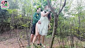 thai babe's pussy licked in forest before rough creampie fuck pov
