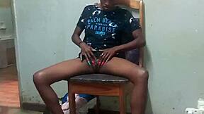 hot slut toys pussy on chair in purple heels