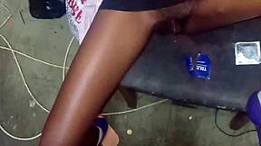 hot slut toys pussy on chair in purple heels